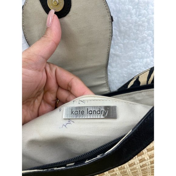 Kate Landry Womens Shoulder Bag Beige Black Woven Mixed Inside Zip Pocket - Picture 11 of 12